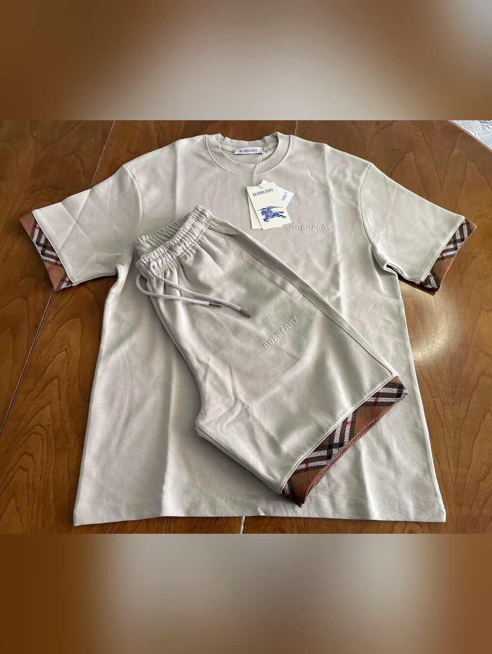 Burberry Men's Grey Designer Shirt & Shorts Set- Size M